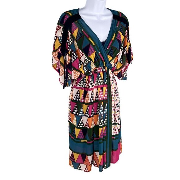 Maeve Anthropologie Womens Fit 4-6 Geometric Print Kimono Wrap Dress Artsy Fairy - Picture 7 of 14